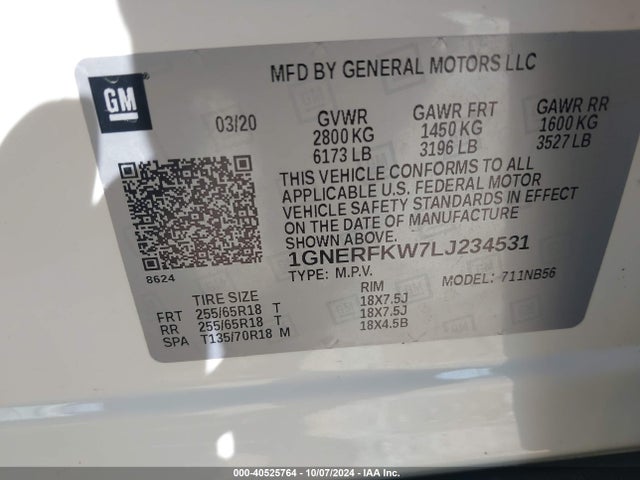 1GNERFKW7LJ234531 Chevrolet Traverse Fwd Ls