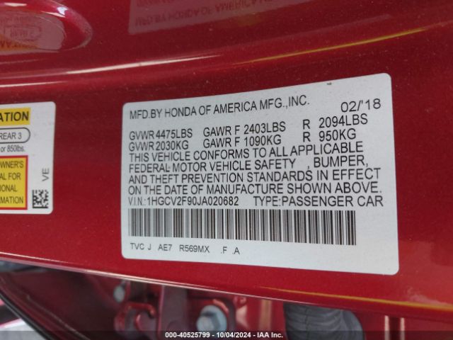 1HGCV2F90JA020682 Honda Accord Touring 2.0t