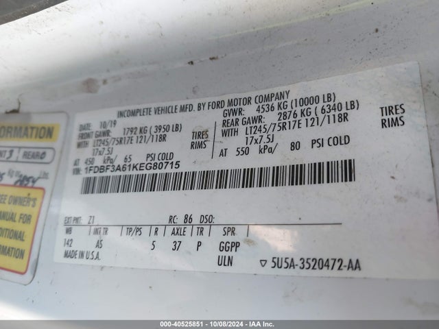 Ford F-350 Xl 2019 1FDBF3A61KEG80715 Image 9