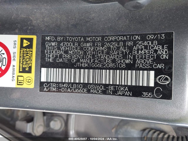 Lexus ES 350 2014 JTHBK1GG6E2085108 Image 9