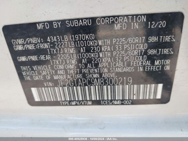 JF2GTAPC9M8300219 Subaru Crosstrek Premium