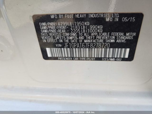 JF1GPAT67F8278720 Subaru Impreza 2.0i Sport Premium