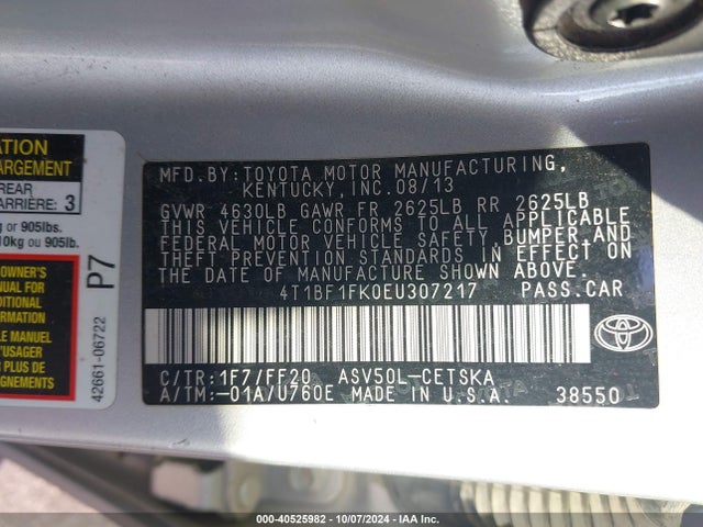Toyota CAMRY SE 2014 4T1BF1FK0EU307217 Image 9