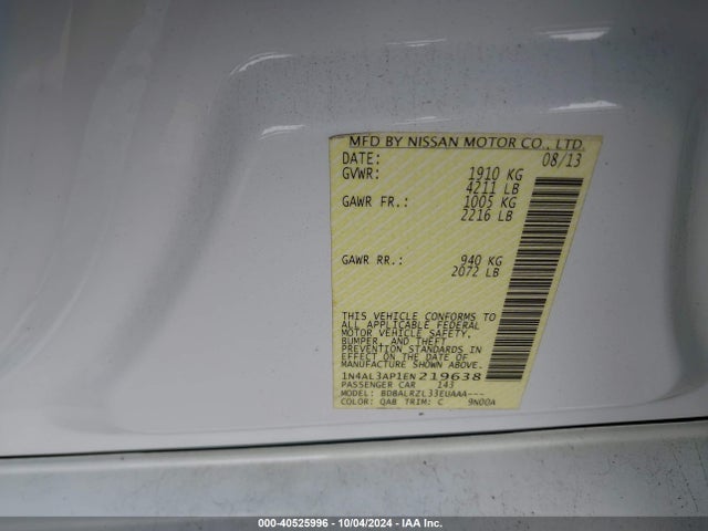 Nissan Altima 2.5 S 2014 1N4AL3AP1EN219638 Image 9
