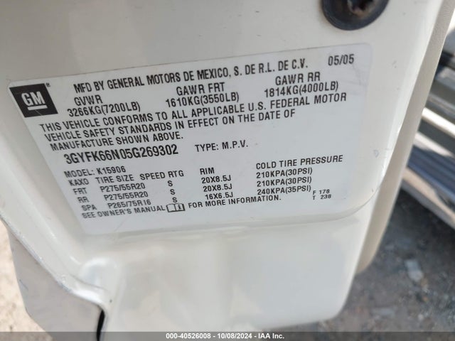 2005 CADILLAC ESCALADE ESV 3GYFK66N05G269302 Photo 8
