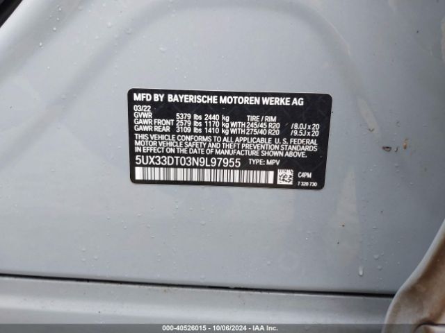 5UX33DT03N9L97955 BMW X4 Xdrive30i