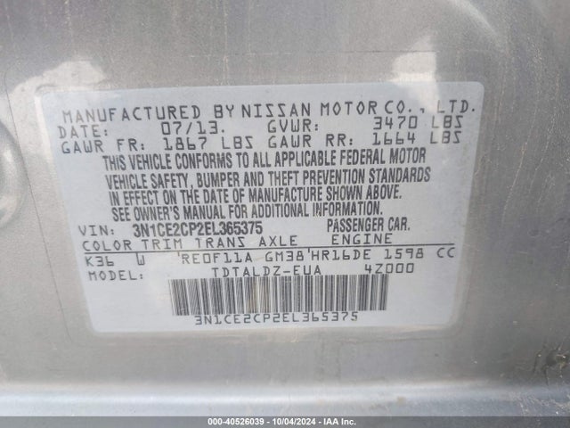 Nissan Versa Note Sv 2014 3N1CE2CP2EL365375 Image 9