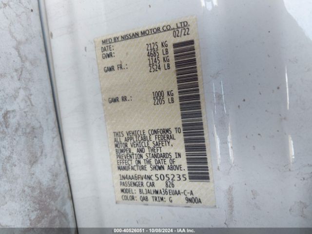 1N4AA6FV4NC505235 Nissan Maxima Platinum Xtronic Cvt