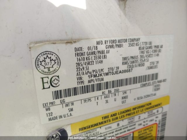 1FMJK1MT0JEA08687 Ford Expedition Max Platinum