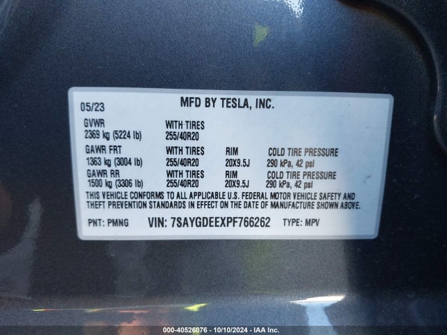 2023 TESLA MODEL Y 7SAYGDEEXPF766262 Photo 8