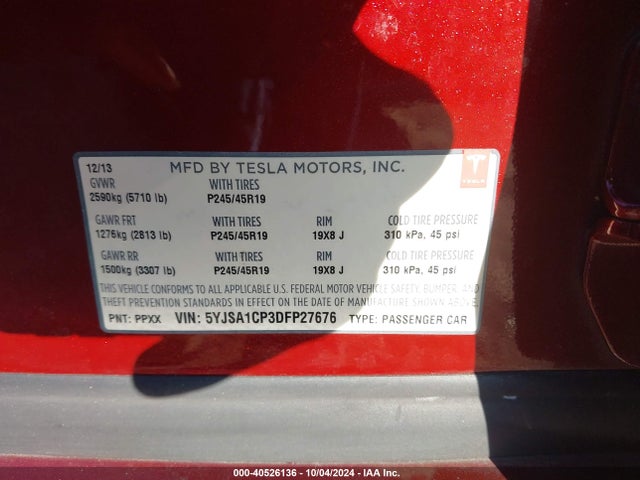 2013 TESLA MODEL S 5YJSA1CP3DFP27676 Photo 8