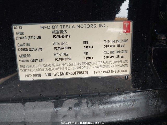 2013 TESLA MODEL S 5YJSA1DN8DFP05749 Photo 8