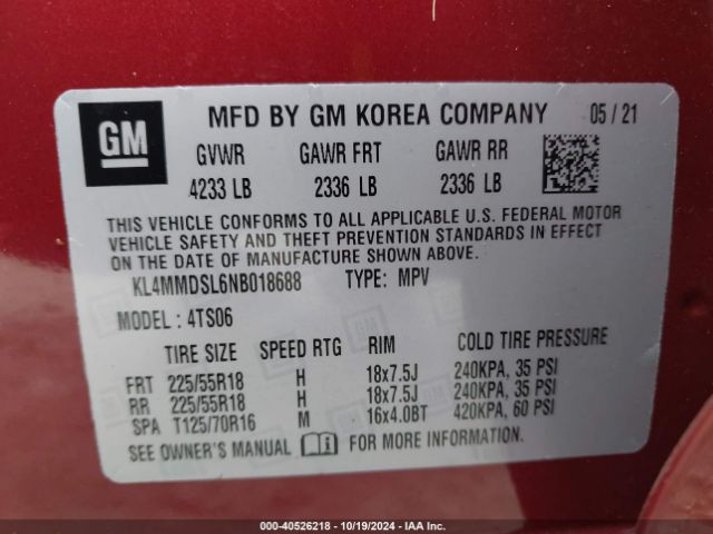 KL4MMDSL6NB018688 Buick Encore Gx Fwd Select