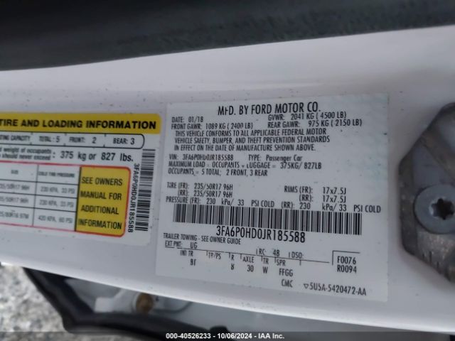 3FA6P0HD0JR185588 Ford FUSION SE