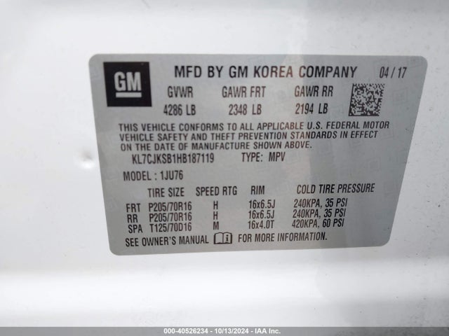 Chevrolet TRAX LS 2017 KL7CJKSB1HB187119 Image 9
