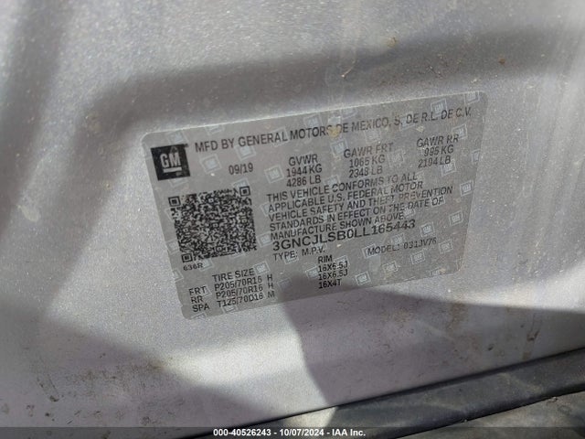 Chevrolet Trax Fwd Lt 2020 3GNCJLSB0LL165443 Image 9