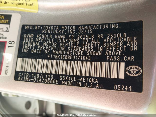 4T1BK1EB8FU174043 Toyota Avalon Xle Touring