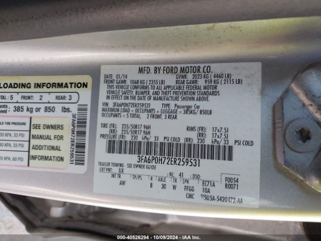 3FA6P0H72ER259531 Ford FUSION SE