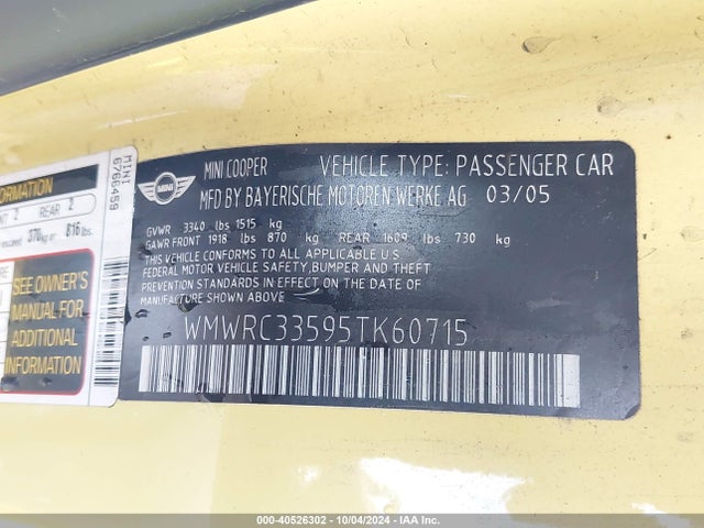 2005 MINI COOPER WMWRC33595TK60715 Photo 8