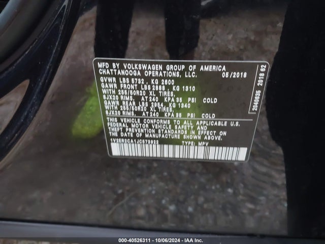 1V2ER2CA1JC573922 Volkswagen Atlas 3.6l V6 Sel
