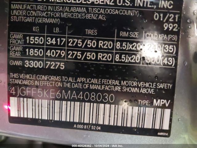 2021 MERCEDES-BENZ GLS 450 4JGFF5KE6MA408030 Photo 8