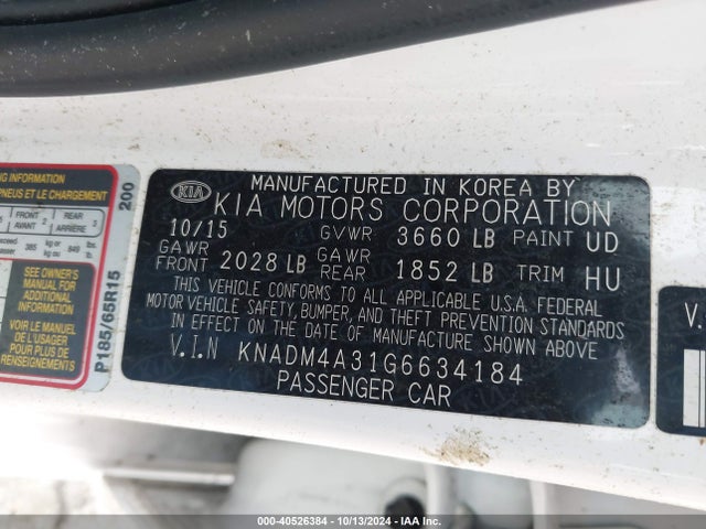 KIA RIO LX 2016 KNADM4A31G6634184 Image 9