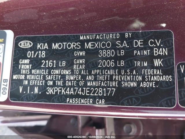 3KPFK4A74JE228177 KIA FORTE LX