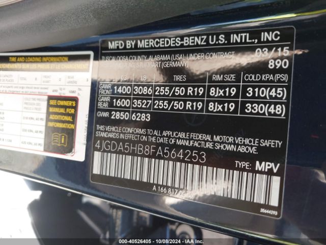 4JGDA5HB8FA564253 Mercedes-Benz Ml 350 4matic