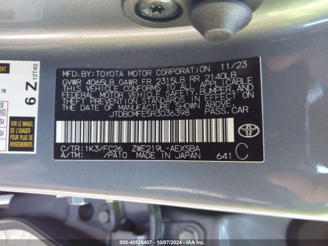 JTDBCMFE5R3036398 Toyota Corolla Hybrid Se