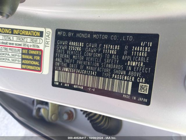 JHMZC5F34JC012342 Honda Clarity Plug-in Hybrid Touring