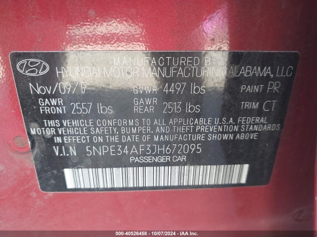 5NPE34AF3JH672095 Hyundai Sonata Sport