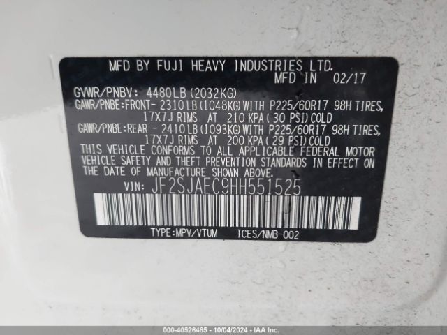 JF2SJAEC9HH551525 Subaru Forester 2.5i Premium