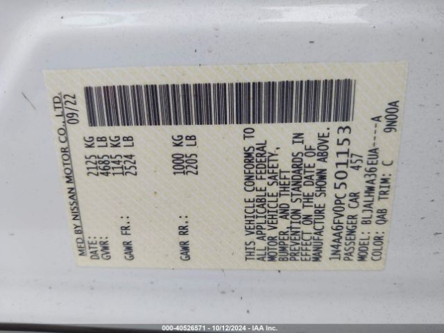 1N4AA6FV0PC501153 Nissan Maxima Platinum Xtronic Cvt