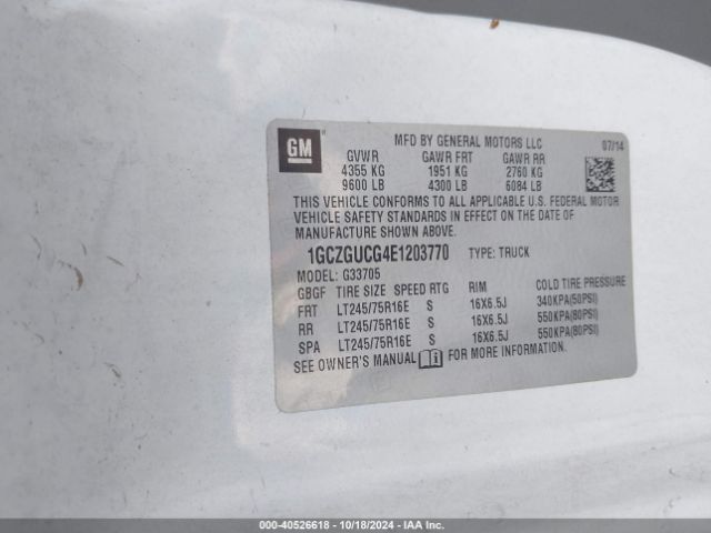1GCZGUCG4E1203770 Chevrolet Express 3500 Work Van