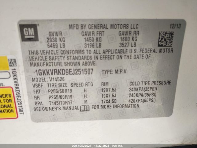 1GKKVRKD9EJ251507 GMC Acadia Slt-1