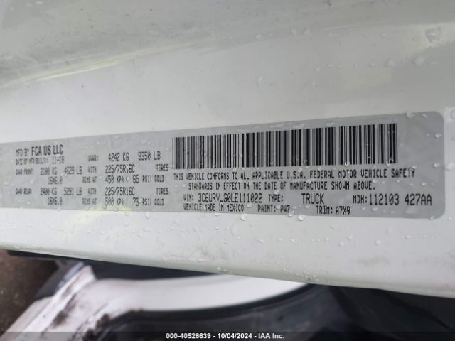 3C6URVJG0LE111022 RAM Promaster 3500 Cargo Van High Roof 159 Wb Ext