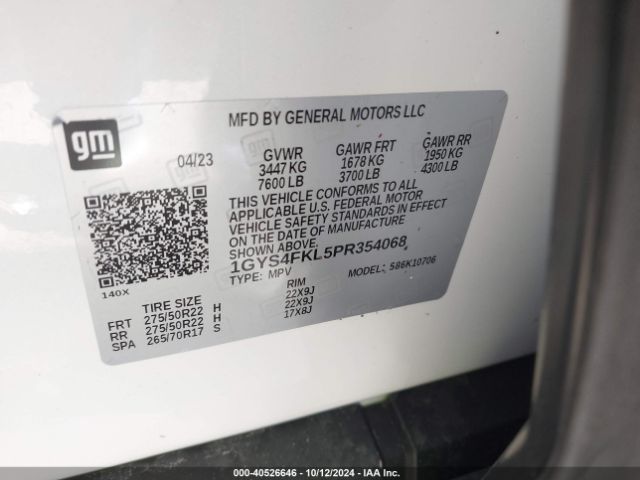 1GYS4FKL5PR354068 Cadillac Escalade 4wd Sport