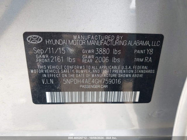 Hyundai ELANTRA SE 2016 5NPDH4AE4GH759016 Image 9