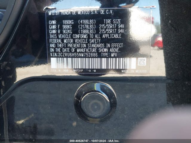3CZRU6H55NM752886 Honda Hr-v Awd Ex