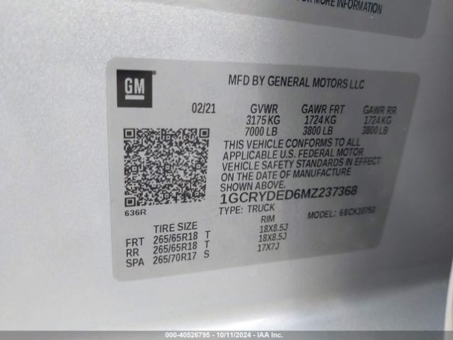 1GCRYDED6MZ237368 Chevrolet Silverado 1500 4wd  Standard Bed Lt