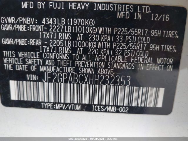 JF2GPABCXHH232353 Subaru Crosstrek 2.0i Premium