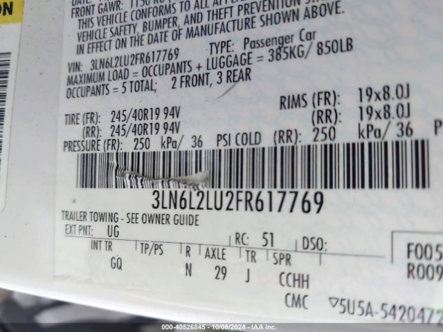 3LN6L2LU2FR617769 Lincoln MKZ HYBRID