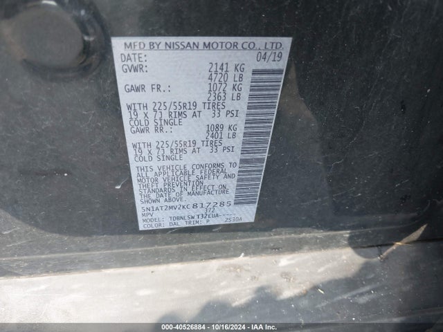 Nissan Rogue Sl 2019 5N1AT2MV2KC817285 Image 9