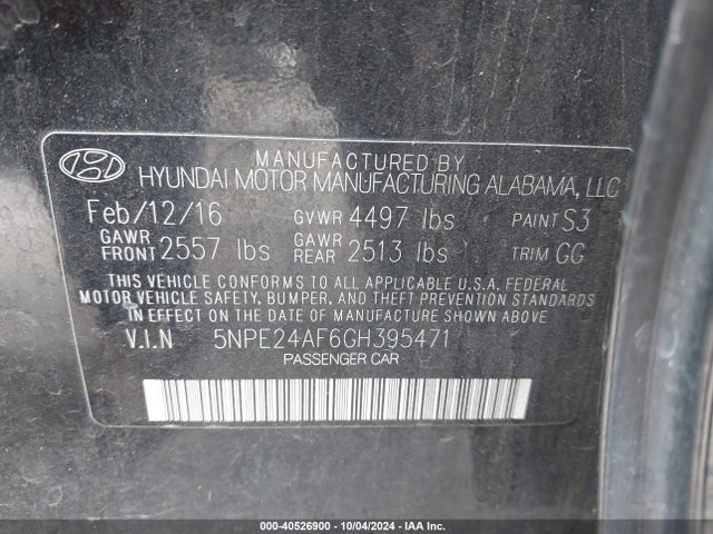 Hyundai SONATA SE 2016 5NPE24AF6GH395471 Image 9