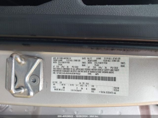 2017 FORD ESCAPE 1FMCU0J9XHUD81922 Photo 8
