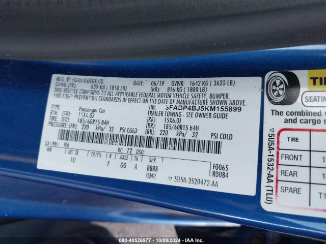 Ford FIESTA SE 2019 3FADP4BJ5KM155899 Image 9