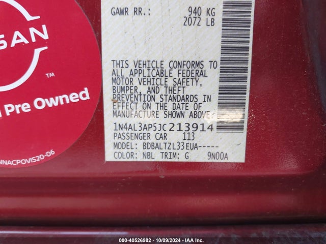 Nissan Altima 2.5 Sl 2018 1N4AL3AP5JC213914 Image 9