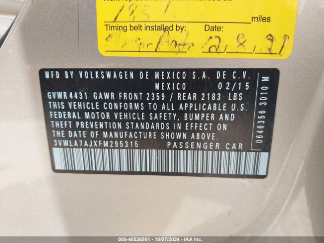 3VWLA7AJXFM295315 Volkswagen Jetta 2.0l Tdi Se
