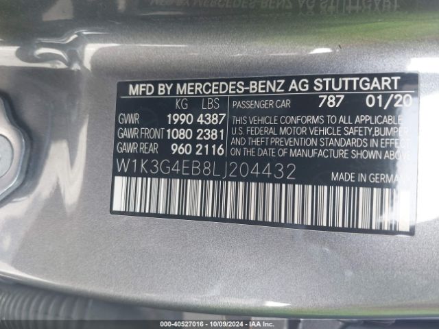 W1K3G4EB8LJ204432 Mercedes-Benz A 220