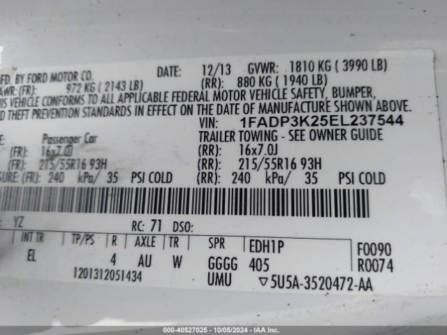 1FADP3K25EL237544 Ford FOCUS SE